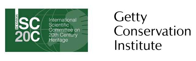 Green ICOMOS logo beside black Getty Conservation Institute logo